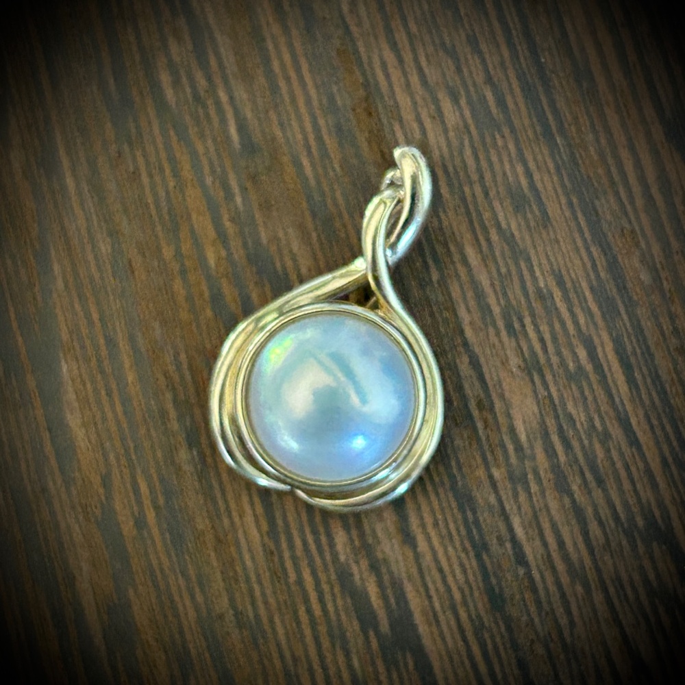 Vintage 14K Yellow Gold 14MM Mabe Pearl PENDANT ENHANCER - Picture 9 of 14